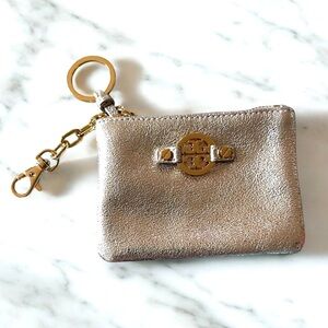 TORY BURCHt Keychain Wallet Gold Metallic Zip FAST SHIPPING